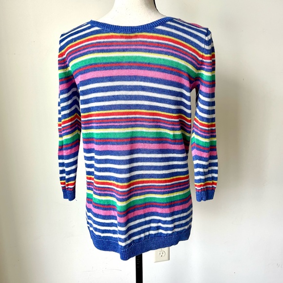TALBOTS Petite Lightweight Colorful Striped Linen 3/4 Sleeve Sweater—SZ. MP - Picture 8 of 14